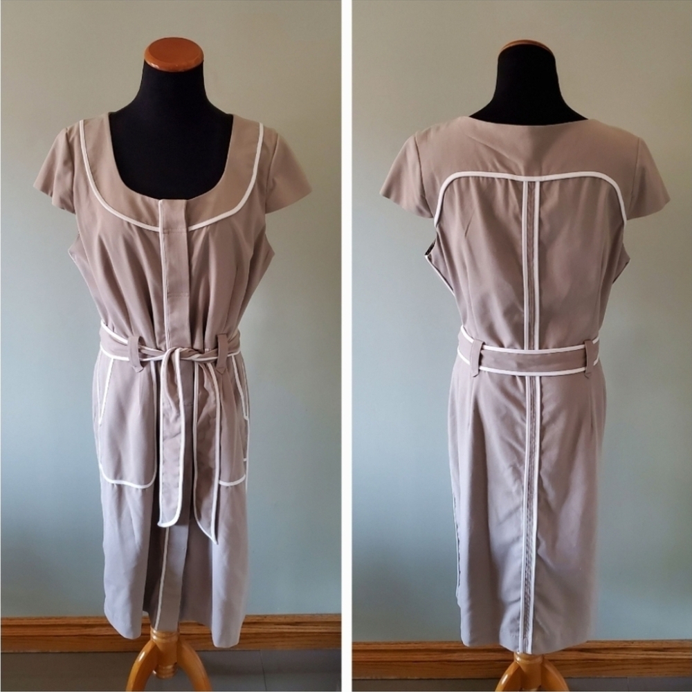 Dress Barn 16 Vintage Jackie O Timeless Contemporary Contrast Piping Midi Dress - Picture 2 of 9